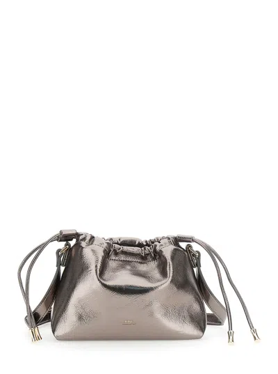 Apc Metallic Shoulder Bag With Logo Lettering On The Front And Drawstring Closure In Ecoleather Woman In Gray