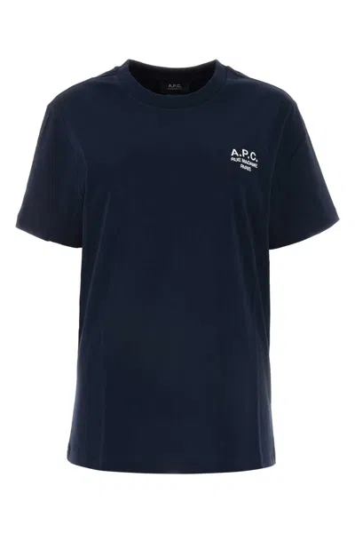 Apc Midnight Blue Cotton T-shirt In Darknavyecru