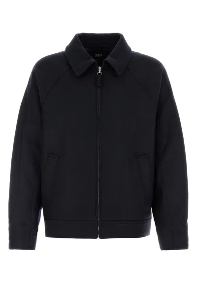 Apc A.p.c. Midnight Blue Wool Blend Jacket In Black