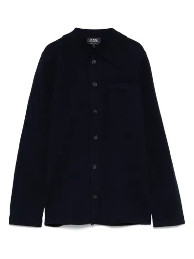 APC A.P.C. MIDNIGHT BLUE WOOL SHIRT WITH CHEST POCKET