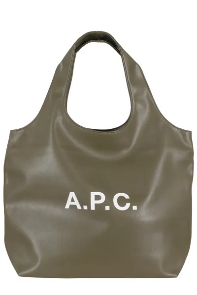 A.p.c. Military Green Tote Ninon Front Logo Polyurethane Tote Bag