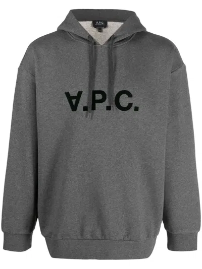 Apc Milo Logo-print Drawstring Hoodie In Pla Heather Grey