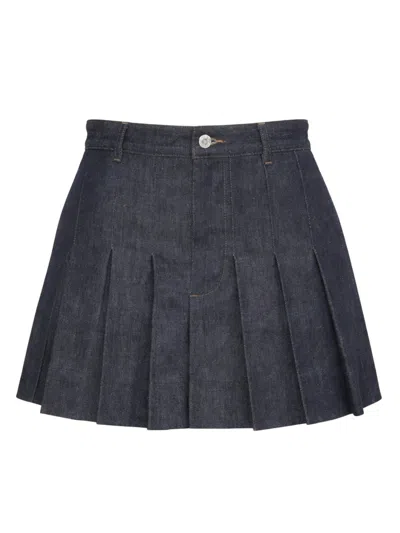 A.p.c. Pleated Denim Mini Skirt In Blue