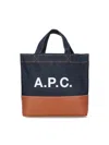 Apc A.p.c. Women Two-tone Denim And Leather Mini Axel Shopping Bag