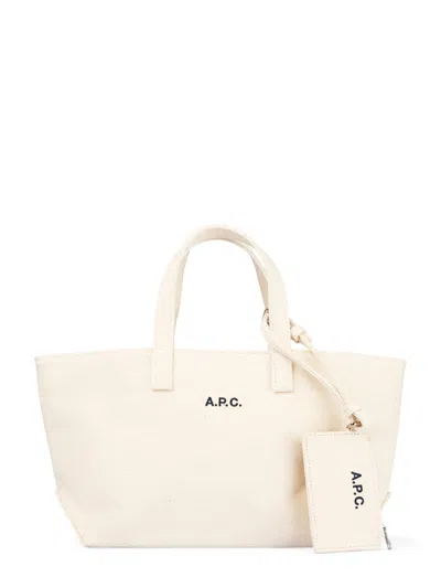 A.p.c. Minimalist Beige Cotton Tote With Detachable Pouch In White
