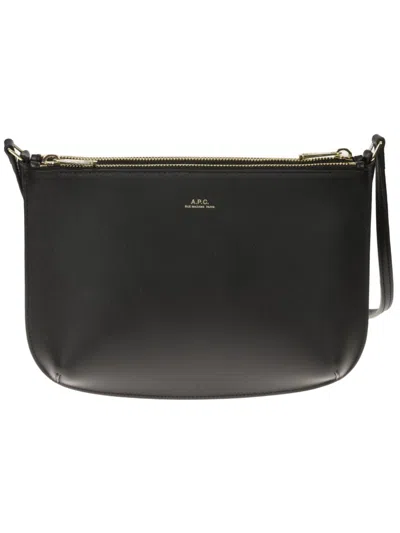 Apc A.p.c. Minimalist Black Leather Shoulder Bag With Adjustable Strap