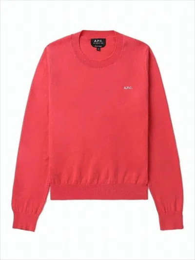 Apc Minimalist Red Cotton Sweater With Crew Neckline