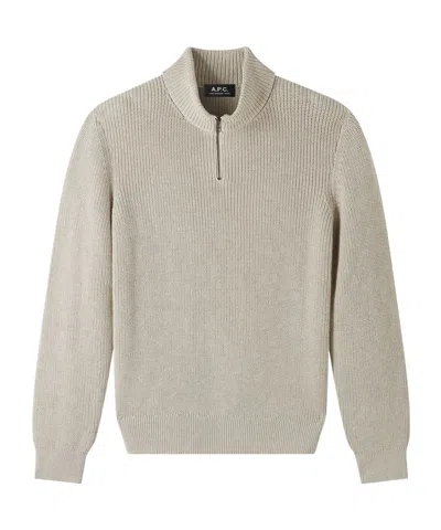 Apc Mock-neck Half-zip Cotton Jumper In Aae - Putty