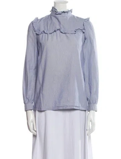 Pre-owned Apc Mock Neck Long Sleeve Blouse In Blue
