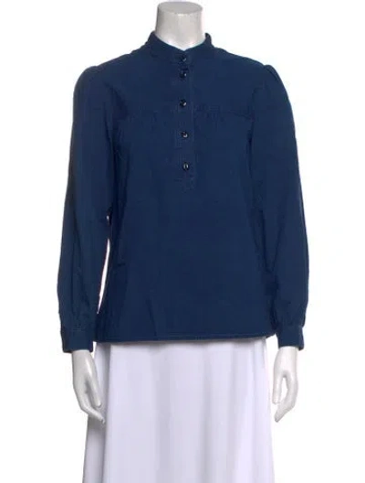 Pre-owned Apc Mock Neck Long Sleeve Blouse In Blue
