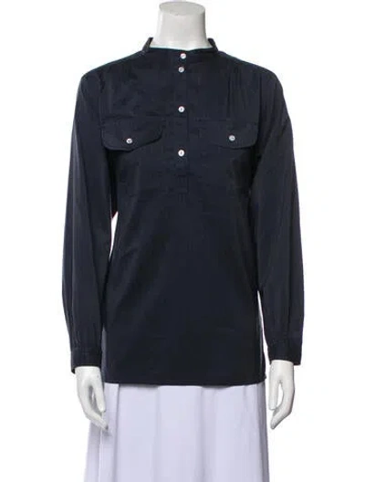 Pre-owned Apc Mock Neck Long Sleeve Blouse In Blue