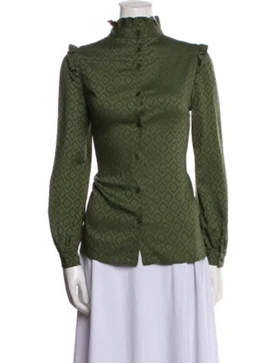 Pre-owned Apc Mock Neck Long Sleeve Blouse In Green