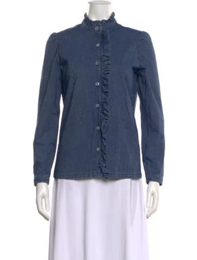 Pre-owned Apc Mock Neck Long Sleeve Button-up Top In Blue