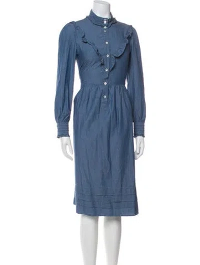 Pre-owned Apc Mock Neck Midi Length Dress In Blue
