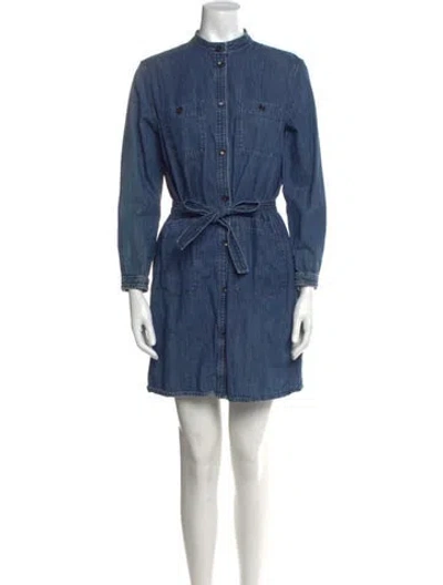 Pre-owned Apc Mock Neck Mini Dress In Blue