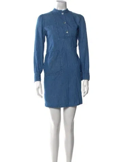 Pre-owned Apc Mock Neck Mini Dress In Blue