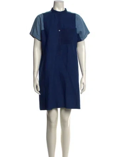 Pre-owned Apc Mock Neck Mini Dress In Blue