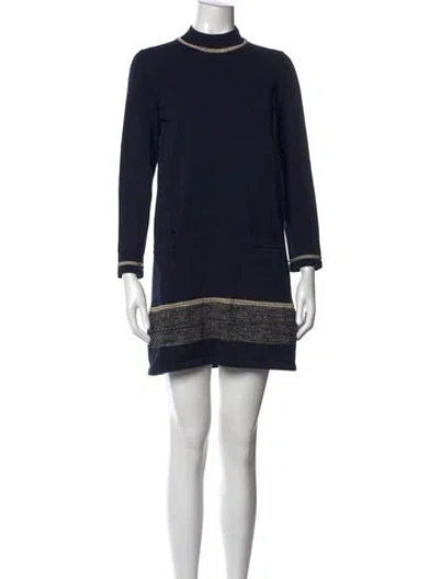 Pre-owned A.p.c. Mock Neck Mini Dress In Blue