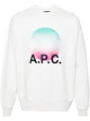 Apc White Crewneck Sweatshirt With Logo And Faded Circle Print For Men In White
