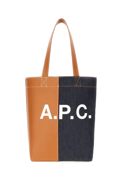 Apc Multicolor Denim And Fabric Axel Shoulder Bag In Caramel