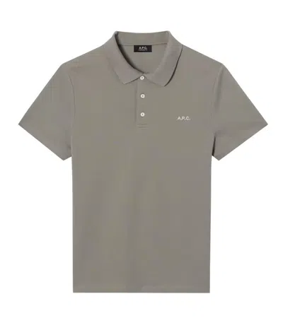 Apc A.p.c. Muted Green Organic Cotton Polo Shirt In Gray