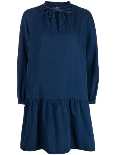 Apc Natalia Cotton-blend Dress In Blue