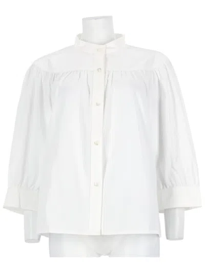 A.p.c. Natalie High-collared Loose Organic Cotton Blouse In White