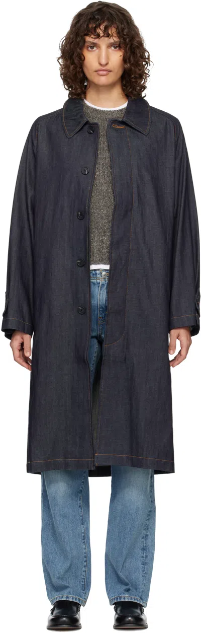 A.p.c. Navy Amy Denim Mac Coat In Purple