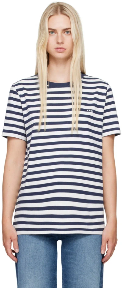 Apc Navy & White Striped T-shirt In Iak Dark Navy