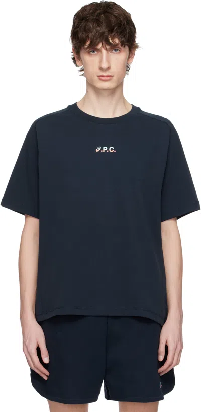 Apc Navy Asics Edition Wind T-shirt In Iak Dark Navy