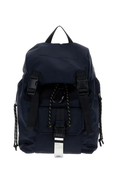 Apc Navy Blue Backpack With Flap Closure And Logo Applique In Black