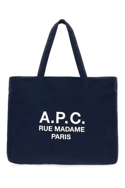Apc Navy Blue Canvas Diane Rue Madame Shopping Bag In Dark Navy