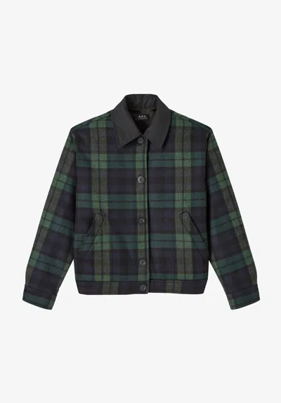 A.p.c. Navy Blue Checked Jacket 34 Navy Blue In Animal Print