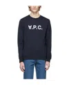 Apc Navy Blue Logo Round-neck Pullover Hoodie In Black