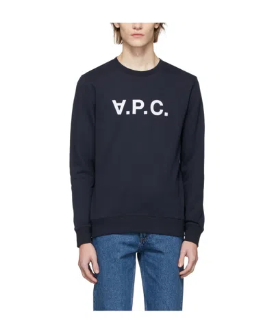 Apc Navy Blue Logo Round-neck Pullover Hoodie In Black