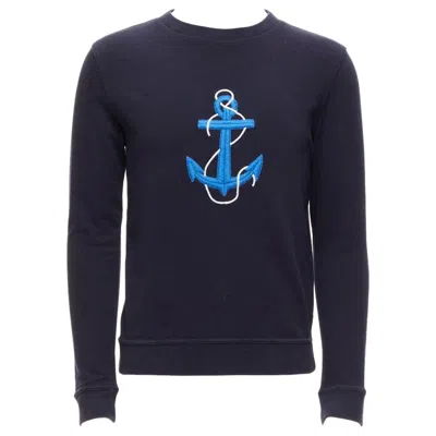 Pre-owned A.p.c. Navy Blue White Anchor Embroidery Crew Neck Cotton Sweatshirt Us0 Xs