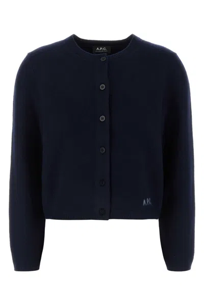Apc A.p.c. Navy Blue Wool Cardigan