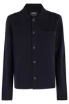 Apc A.p.c. Navy Blue Wool Cardigan With Classic Collar In Blue