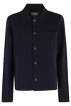 Apc A.p.c. Navy Blue Wool Cardigan With Classic Collar In Blue