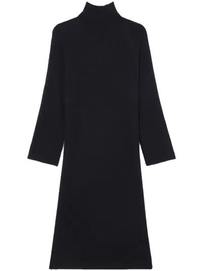 Apc A.p.c. Navy Blue Wool Midi Dress