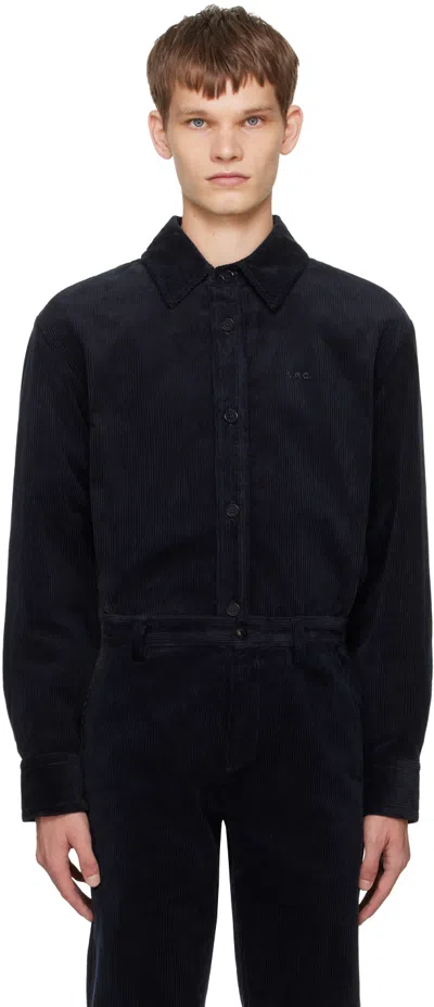 Apc Navy Bobby Shirt In Iak Dark Navy