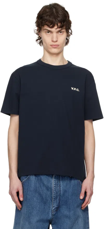 Apc Navy Boxy Petit Vpc T-shirt In Tiq Dark Navy/ecru