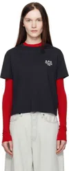 Apc Navy Boxy 'rue Madame' T-shirt In Tiq Dark Navy/ecru