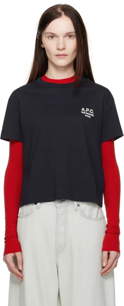 Apc Navy Boxy 'rue Madame' T-shirt In Tiq Dark Navy/ecru