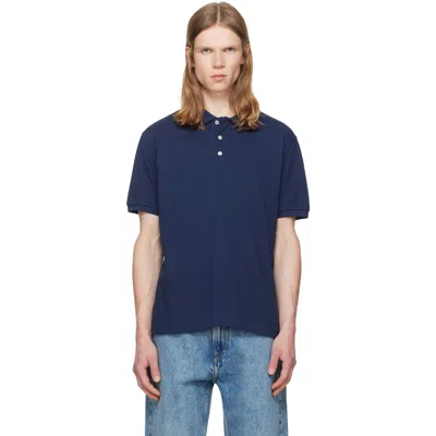 A.p.c. Navy Cotton Piqué Polo In Blue