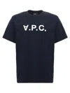Apc A.p.c. Men Blue Crewneck T-shirt With Logo On The Front In Cotton Man In Blue