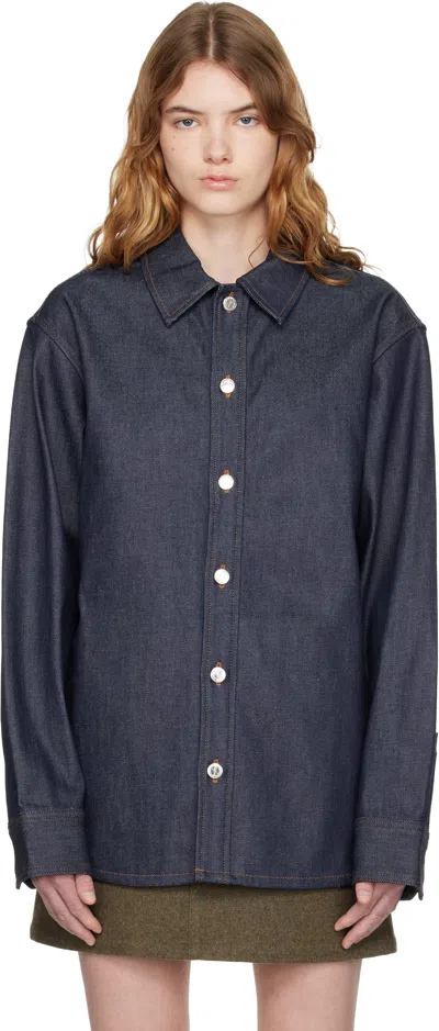 Apc Navy Denim Overshirt In Blue