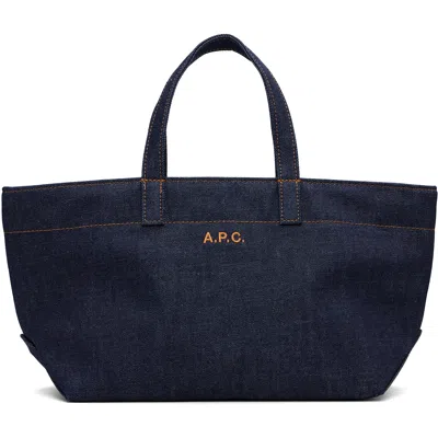 A.p.c. Navy Drummer Toile Small Tote In Blue