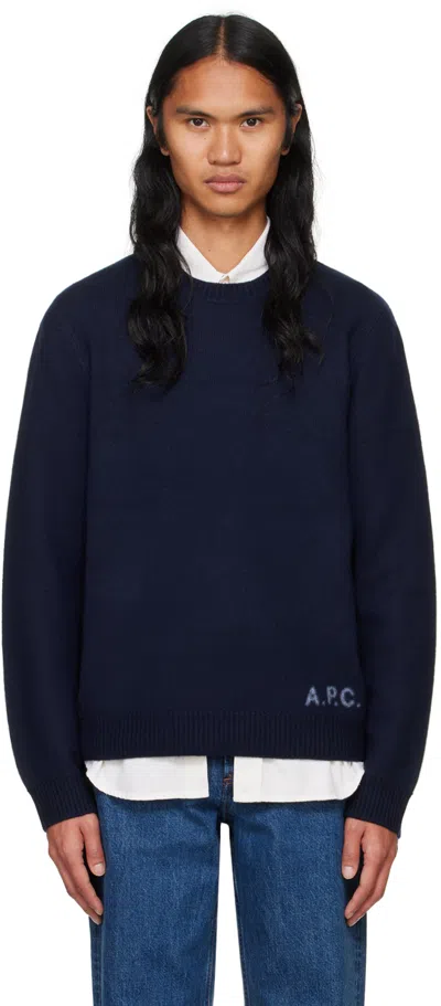 Apc Light Blue Knit Sweater In Dark Navy