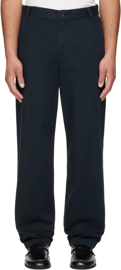 A.p.c. Navy Fitted Straight-leg Gabardine Chino Trousers In Blue